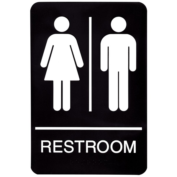 Headline Sign 9006 ADA Restroom Sign with Tactile Graphic, 6 Inches x 9 Inches, Black/White