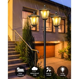 DOESLAG 3-Head Solar Lamp Post Light, 77" Metal Outdoor Lamp Post, 200 Lumens Waterproof Solar Outdoor Lights for Garden Driveway Backyard Porch Lawn