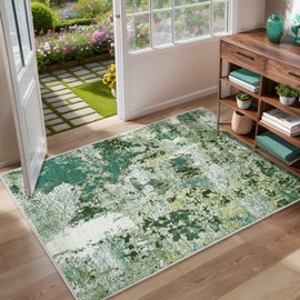 Entrance Rugs Indoor 2x3 Entry Rug - Washable Modern Abstract Small Area Rug Non-Slip Low Pile Throw Rugs for Entryway, Kitchen Floor, Front Door Mat, Bathroom, Bedroom Bedside(Green)