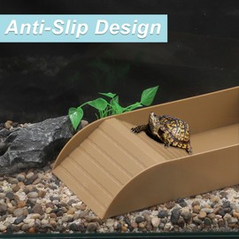CAPASTEC Tortoise Food Dish with Ramp, Plastic Reptile Water Bowl, Tortoise Water Pool, Reptile Climbing Ramp for Turtles Lizards, 12.01"x5.91"x2.36", Brown