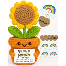 Crochet Sunflower Gift – Positive Affirmation “Never Forget The Difference You Make” – Appreciation for Teacher, Coworker, Nurse, Mentor – Retirement, Farewell, Christmas, Thanksgiving Decor