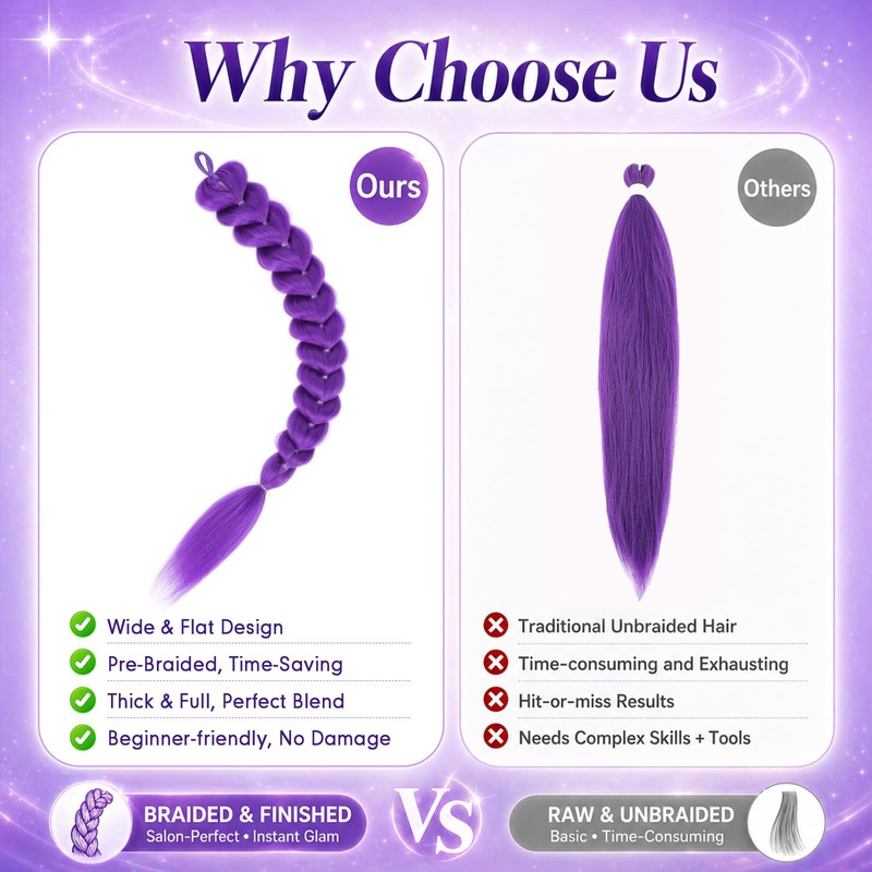 Purple Braiding Hair Ponytail Extensions 24 Inch Costume Cosplay Halloween