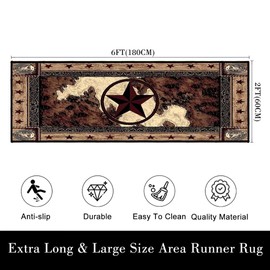 Western Rugs for Bedroom Western Runner Rug 2x6,Texas Star Vintage Style Stars,Rustic Throw Accent Area Rug Non Slip Washable Rug Runner Floor Carpet for Entryway Hallway Kitchen Laundry Bathroom