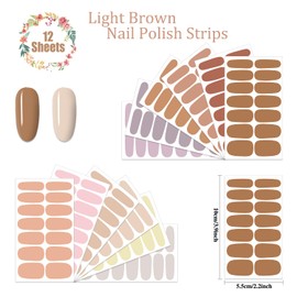 JERCLITY 12 Sheets Light Brown Nail Wraps for Short Nails Solid Color Nail Polish Strips with Nail File Self-Adhesive Light Brown Nail Stickers Full Nail Wraps for Women Girls Nail Art