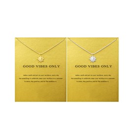 COLORFUL BLING Fashion Sun Necklace Clavicle Chain Sunlight Sunshine Pendant Necklace with Message Card Friendship Dainty Gold Silver Jewelry-Solid 2pcs