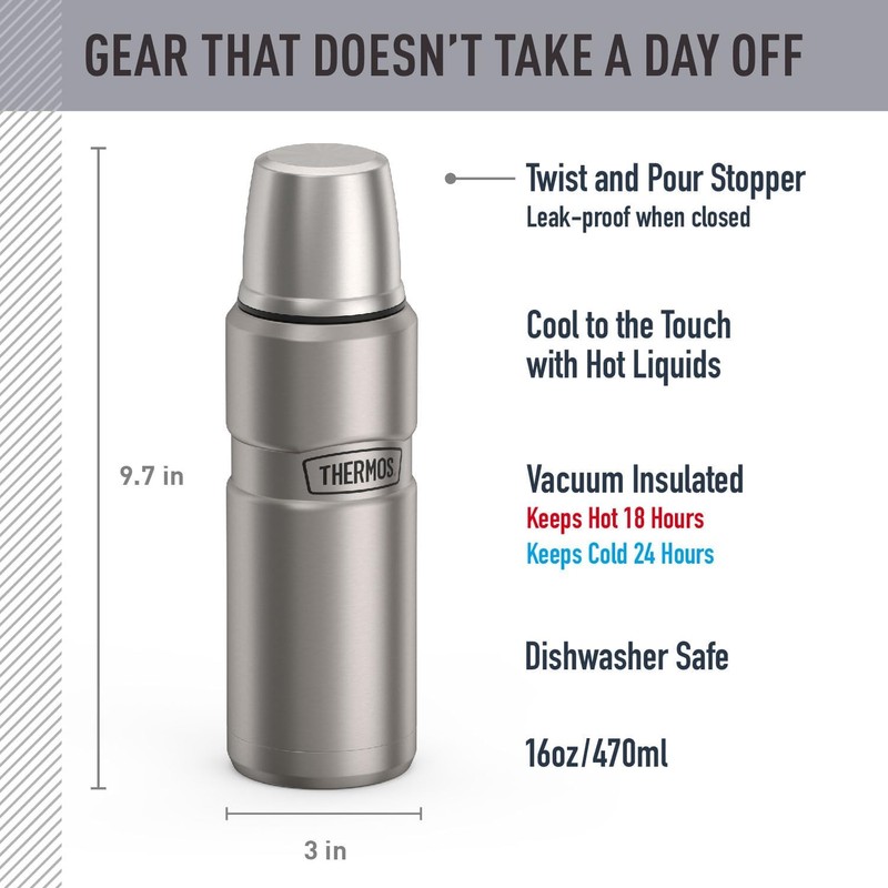 Thermos Stainless King botella compacta de 16 onzas, Acero inoxidable,