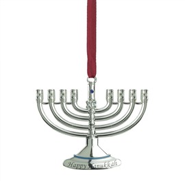 Northlight Regal Shiny Silver-Plated Hanukkah Menora Holiday Ornament with European Crystal, 3.25"