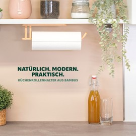 eluno Bamboo Wall Mounted Kitchen Roll Holder Natural Design Wall Roll Holder for Countertop Kitchen Paper Towel Stick or Drilling