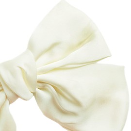 scicent White Hair Bow Clip Barrettes for Women Girls Large White Solid Color Bows Hairpin with Long Silky Satin Tail Large Slides French Barrettes Accessories for Birthday Party, White - 9902