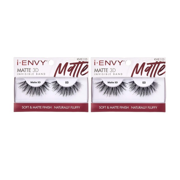 i-Envy 2 Pairs False Eyelashes Matte 3D Collection, Invisible Band,