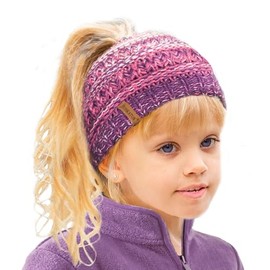 TOSKATOK Girl's Thermal Teddy Fleece Lined Ponytail Beanie Hat-PURP/Pink/Cream
