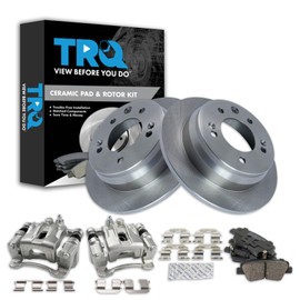 TRQ Rear Brake Pad & Rotor Kit Brake Caliper Brake Pads Brake Rotor Ceramic Compatible with 2016 Kia Sportage