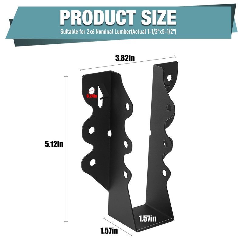2x6 Joist Hanger 48Pcs,Q235B Steel Face Mount Joist Hangers, Hurricane