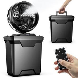 Koonie 10 Inch Camping Misting Fan 11L Tank, 20000mAh Cooling Battery Floor Fan with Remote, 4 Timers, 4 Speeds, 3 Mist Modes, 45°/90° Oscillation, 10° Tilt, Portable for Outdoors Patios, Travel