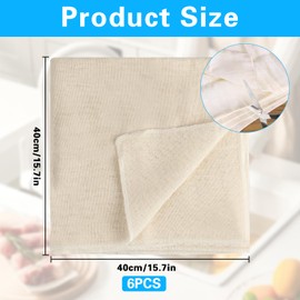 6 Pcs Cheese Cloths for Straining, Muslin Cloths for Cooking, Washable Unbleached Cotton Cheesecloth for Straining Cloth for Filtering Juice Cheese Butter Tea Coffee(40 x 40 cm)