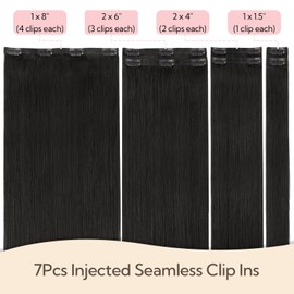 HOTBANANA Invisi Edge Clip in Hair Extensions, 12inch 75g 7Pcs Injected Seamless Clip in Extensions Real Human Hair Natural Black PU Hair Extensions Straight Hair