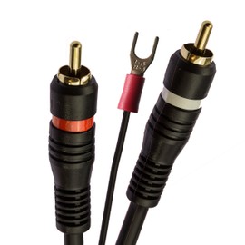 1STec 2 x Record Player Cable with Earth to Ground Wire to stop Feedback Humming or Buzzing (2 x 1.5 Metre, Full RCA + Earth Cable)