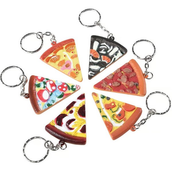 Zugar Land Assorted Pizza Slices Keychains (12 Pack) Highly Detailed 3D Design. Rubber. 2" Slices. Birthday Goodie Party Favor (24 Pieces)