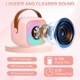 Edithown Karaoke Machine for Kids Adults,Portable Bluetooth Mini Karaokewith 2 Wireless Mic,Birthday Gifts for Girls Boys Family Home Party(Pink)