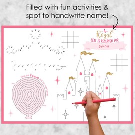 Big Dot of Happiness Little Princess Crown - Paper Pink and Gold Princess Birthday Party Coloring Sheets - Activity Placemats - Set of 16
