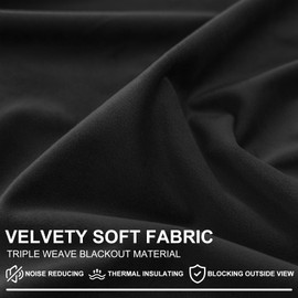 YSTELLAA Velvet Curtains, Set of 2, 140 x 160 cm, Thermal Curtain, Cold Protection with Eyelets, Opaque Living Room Modern, Thermal Curtain Bedroom, Blackout Sound Protection, Black