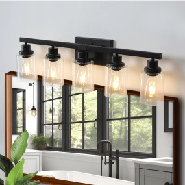 31" Modern Black 5-Light Bathroom Vanity Light Fixture, Industrial Wall Sconce with Clear Glass Shades(No Bulbs)Lamp Power(W): 30, Lamp Sizes: Small, Product Size: 79x14.6x23cm