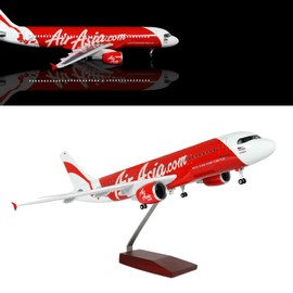 24-Hours 18” 1:80 Scale Model Airplane Air Asia A320 Plane Model with LED Light(Touch or Sound Control) for Decoration or Gift