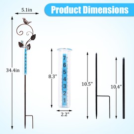 WONDER GARDEN Rain Gauge Outdoor,Freeze Proof Rain Gauges Outdoors Best Rated, Metal Bird Decorative Rain Gauge Garden Stakes for Yard,Garden,Lawn Decor