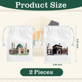 WDFCN 2 Pieces Hajj Umrah Travel Bag Umrah Mubarak Gifts Hajj Essentials Umrah Guide Cotton Storage Bag Umrah Document Bag with Adjustable Lanyard Ideal for Hajj Dua Cards Pebbles Muslim