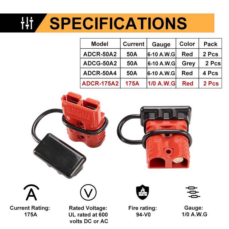 BUNKER INDUST 175A 1/0AWG Battery Quick Connect Wire Harness Plug