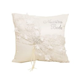 Set of 2 Ivory Wedding Kneeling Pillows, Embroidered Nuestra Boda Kneeling Pillows, Satin and Lace Kneeling Pillows, Ivory/Silver