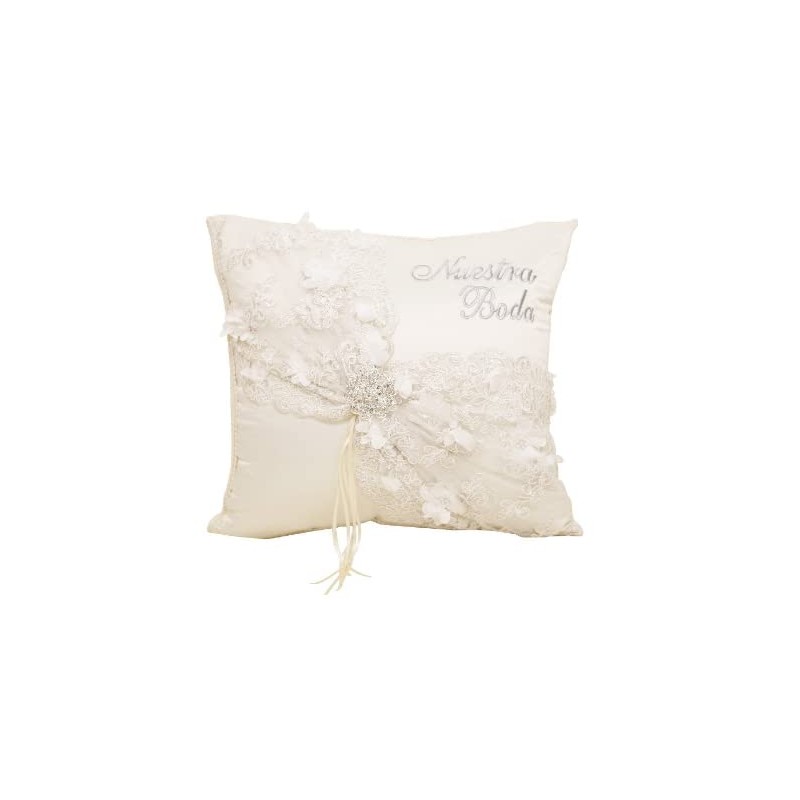 Set of 2 Ivory Wedding Kneeling Pillows, Embroidered Nuestra Boda