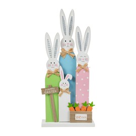 Glitzhome Farmhouse Rustic 29.75"H Easter Wooden Bunny Family Porch Decor Standing Signs for Front Porch, Door or Wall Decorations