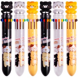 Heliar Multicolor Ballpoint Pen 0.7 mm, 10-in-1 Colored Pens Fine Point Retractable Cute Cartoon Cat Ballpoint Pens for Office School Supplies Students Kids Gifts, 6 Pack