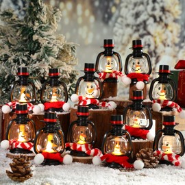 ROCEEI 12 Set Christmas Mini Snowman Lantern with LED Candle Snowman Hanging Lanterns Decorations with Top Hat and Red Scarf Xmas Small Portable Tabletop Centerpiece for Winter Home Xmas Party Decor