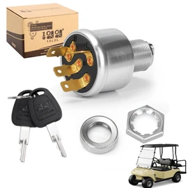 10L0L Golf Cart Unique Key Switch for EZGO TXT, Medalist, Marathon, Workhorse, ST, Shuttle, Golf Cart Ignition Switch and Key with 4 Terminals OEM 33639-G01, 33639G03