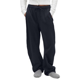 FAIABLE Wide Leg Sweatpants Women Men - Barrel Sweatpants Women, Super Soft Washed Sweat Pants, Womens Fleece Baggy Joggers with Pockets, Drawstring & Relaxed Fit Navy