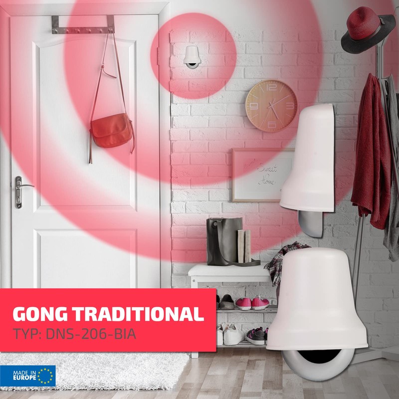 Sundi DNS-206-BIA Electromechanical Wired Doorbell 230 V, Traditional Bell, White