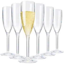 European Style Unbreakable Tritan Acrylic Champagne Flutes Glasses | Set of 6 | Style Reusable Toasting Cups Drinkware, 7 oz Dishwasher Safe BPA-free plastic, Wedding, Poolside Inside & Outdoors
