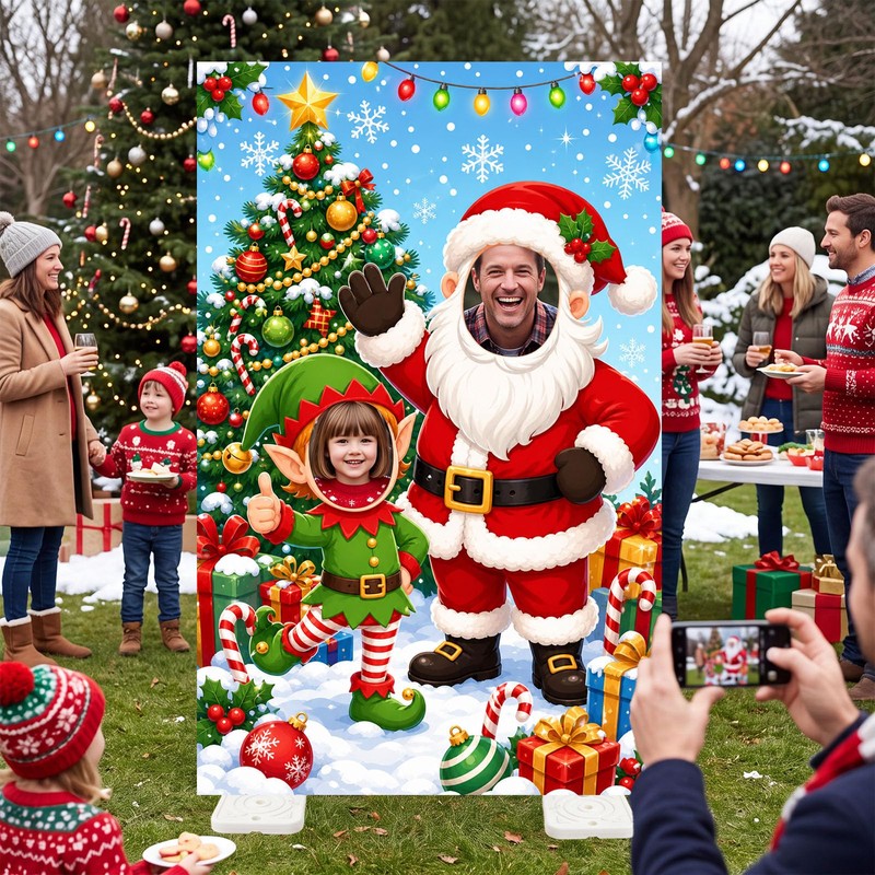 5.4 ft Christmas Cardboard Cutout Stand Up Santa Claus Elves