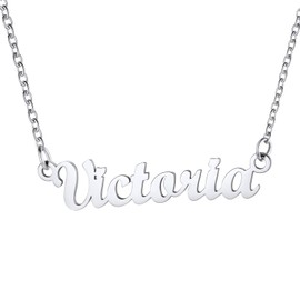 Victoria Necklace Stainless Steel Script Nameplate Jewelry Women Girls Name Pendant Birthday Gift 18 Inch