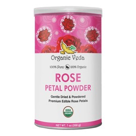 Organic Veda Edible Rose Petal Powder - Organic Rose Petal Powder for Cooking, Herbal Tea, Smoothies, Toppings - Natural Rose Petal Powder for DIY Face Masks, Skin & Hair Care - Vegan, No Gluten - 7oz