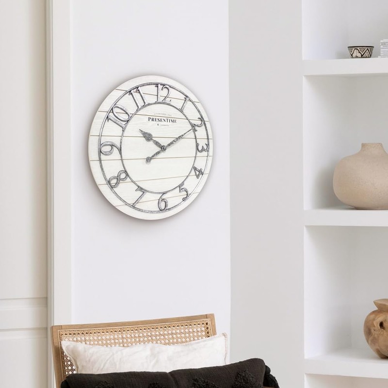 Presentime & Co Classic Farmhouse Shiplap Clock, 19.5 inch, Galvanized