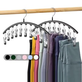 Multi-Clip Pants Hangers with 10 Clips, Space Saving Closet Organizer, Set of 2, Black