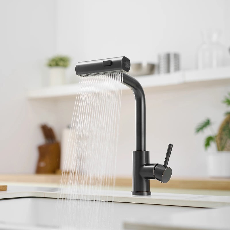 Modern Single Handle 360° Swivel Stainless Steel Waterfall Kitchen Faucet