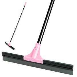 XXFLOWER Shower Broom Sweeper, Large Heavy Duty Rubber Scraper with Extendable Handle for Home, Garage, Tile Floor, Bathroom, Shower Glass, Window(Black Pink)