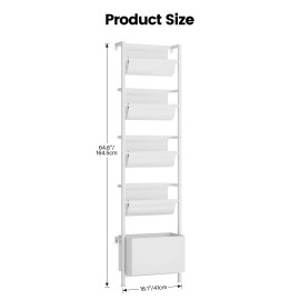 Wall Mounted Kids Bookshelf with Storage Bins 5-Tier Front Facing Ladder Book Ledge White Floating Shelf Space Saving Organizercolor: White, capacity: >501ml, size: 41*24*164mm
