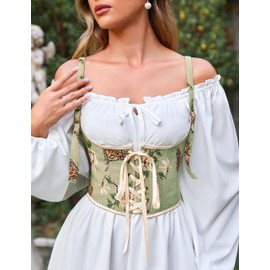 Scarlet Darkness Renaissance Corset for Women Boned Lace Up Underbust Wide Waist Belts for Pirate Costume Green 14