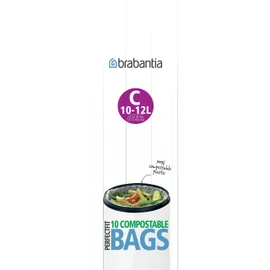 Brabantia Compostable Bin Liners for Food Waste & Organic Composting (Size C/10-12 Litre) Biodegradable Small Bin Bags (Pack of 10 Bags)