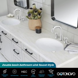 gotonovo Bathroom Faucet 3 Hole, 8 inch Widespread Bathroom Sink Faucet 2 Handle Vanity Faucet for Bathroom Sink 360° Swivel Spout Deck Mount Basin with Pop Up Drain Polished Chrome